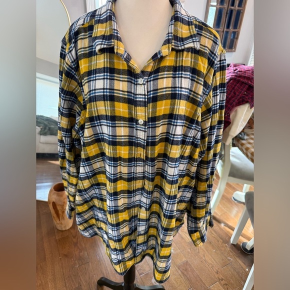 Lands' End Tops - Lands' End Yellow and Navy Plaid Shirt